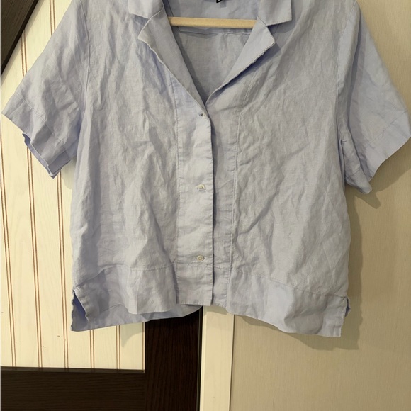 Quince 100% European Linen Short Sleeve Shirt Light Blue Size Med Cool Light - Picture 2 of 8